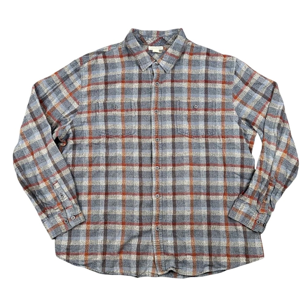 Carbon2Cobalt Flannel Shirt Mens XL Blue Orange Plaid Cotton Button Down